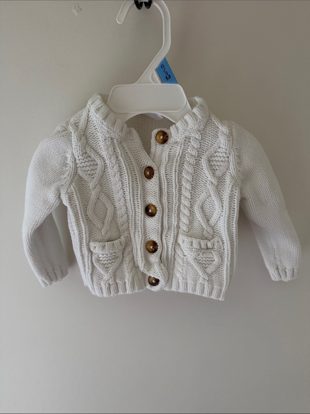 Carters Classic White Cable Knit Baby Cardigan -